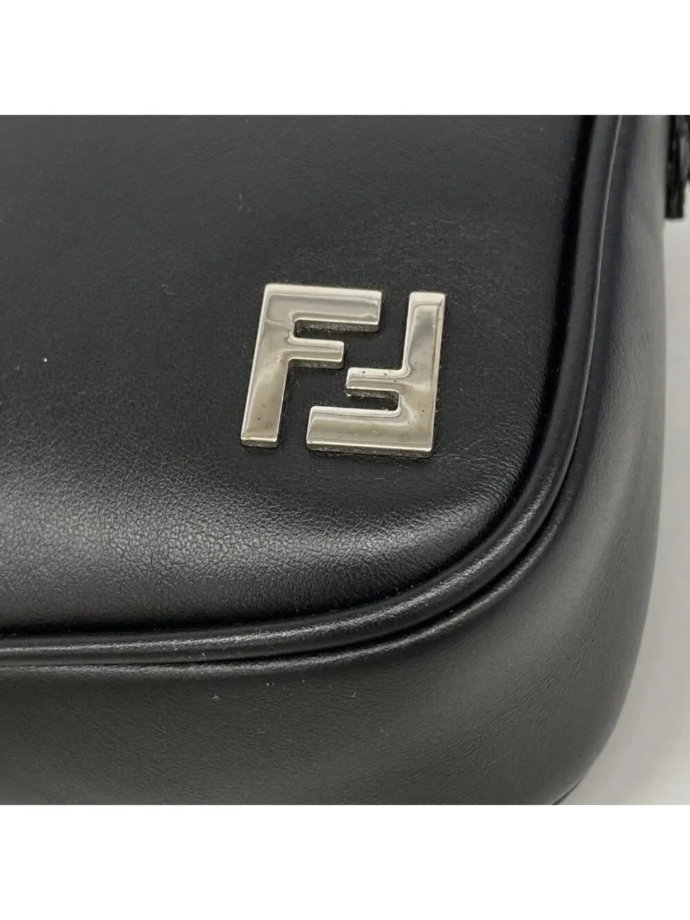 Fendi Shoulder Bag Zucca Leather Black Silver